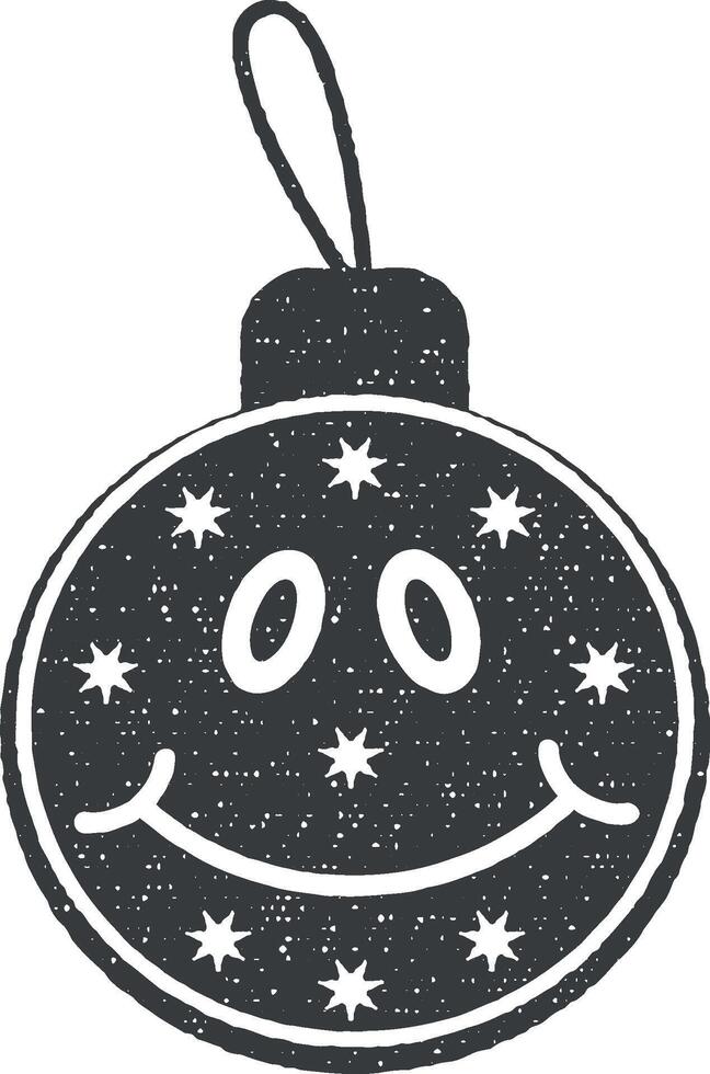 christmas smile ball vector icon illustration with stamp effect