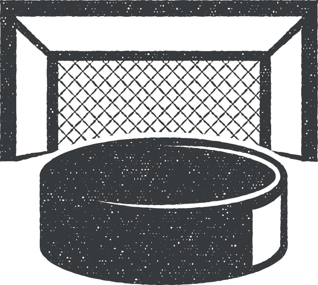 Hockey puck and gates vector icon illustration with stamp effect