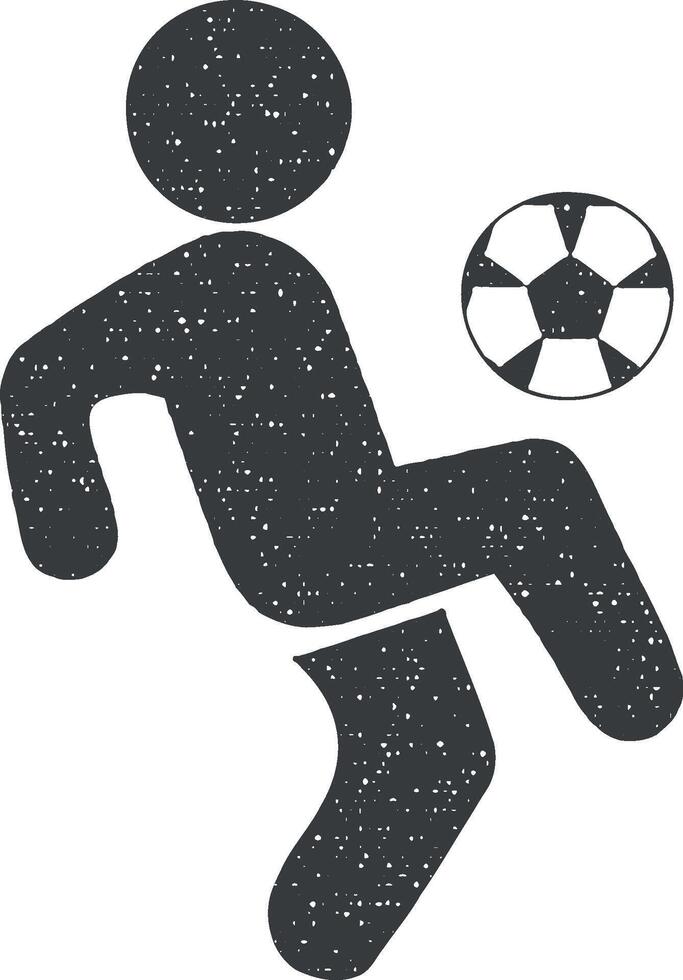 fútbol jugador con pelota vector icono ilustración con sello efecto