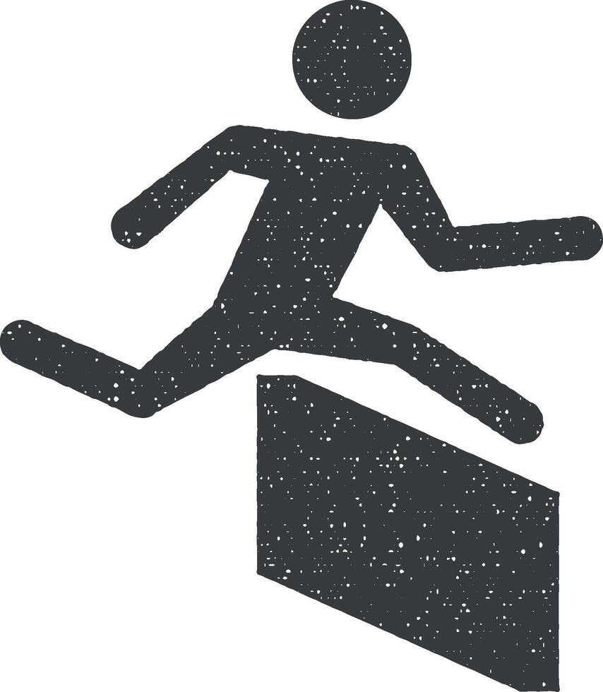 Runner over barrier vector icon illustration with stamp effect