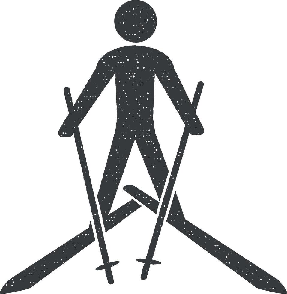 Skiing vector icon illustration with stamp effect