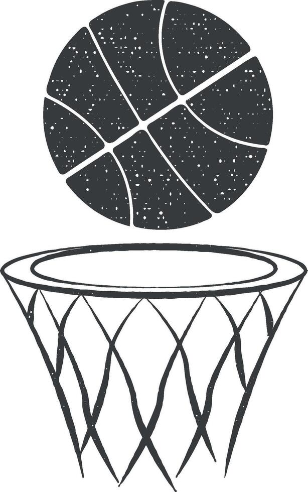 basket ball and basket vector icon illustration with stamp effect