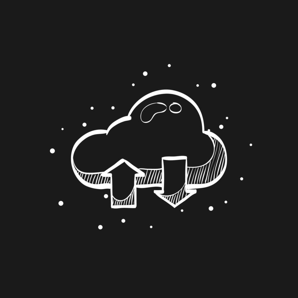 Cloud icon with arrows in doodle sketch illustration vector