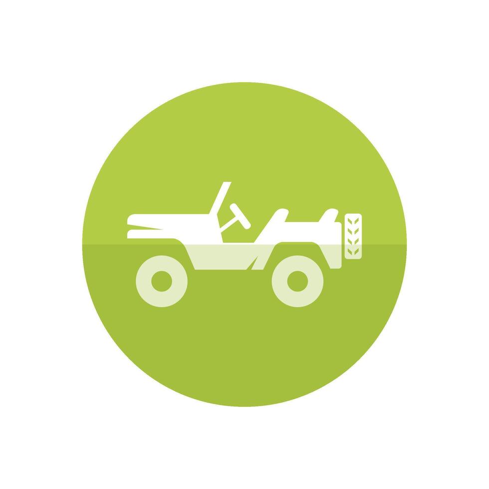 Military vehicle icon in flat color circle style. Offroad 4x4 war country road vector