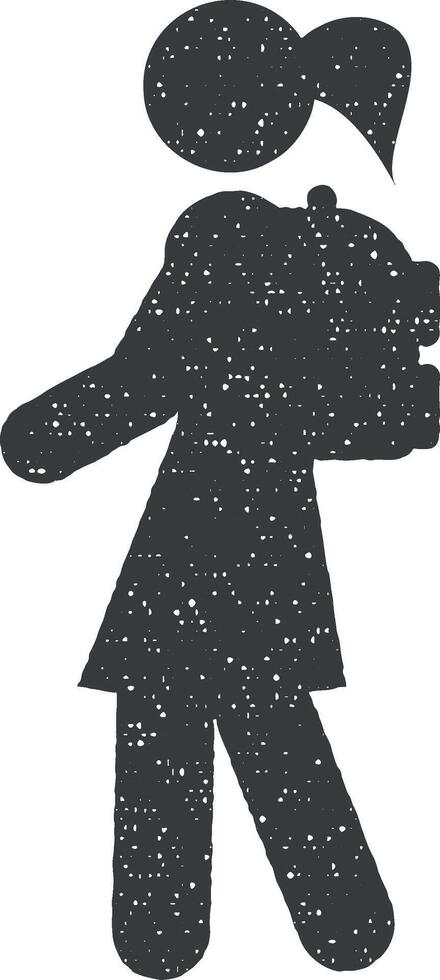 schoolgirl vector icon illustration with stamp effect