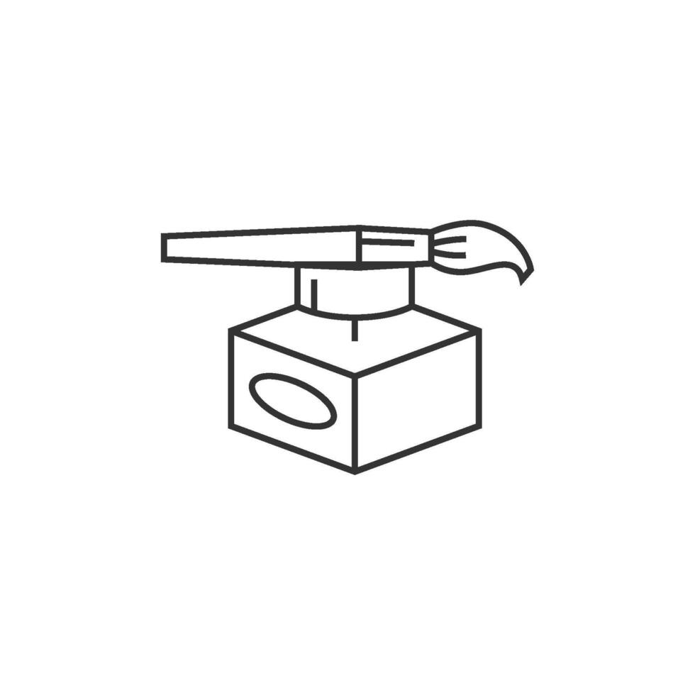 Ink pot icon with brush in thin outline style vector