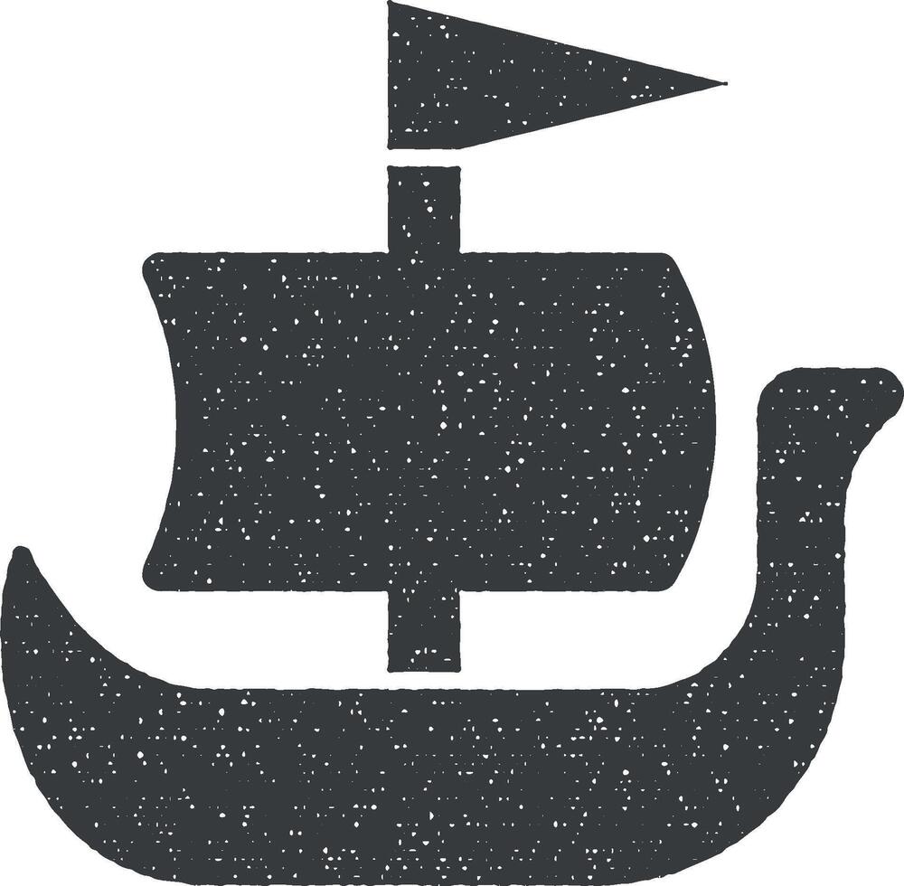 Shallop, ship, Viking vector icon illustration with stamp effect
