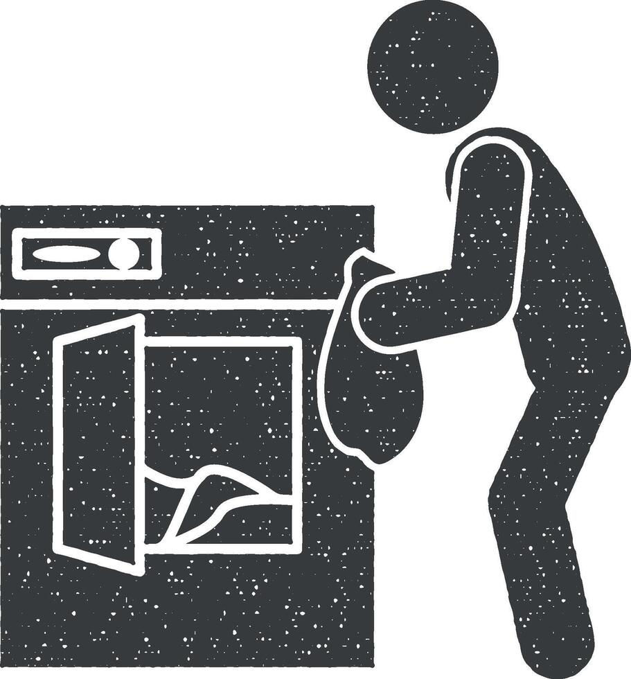 man drying clothes vector icon illustration with stamp effect