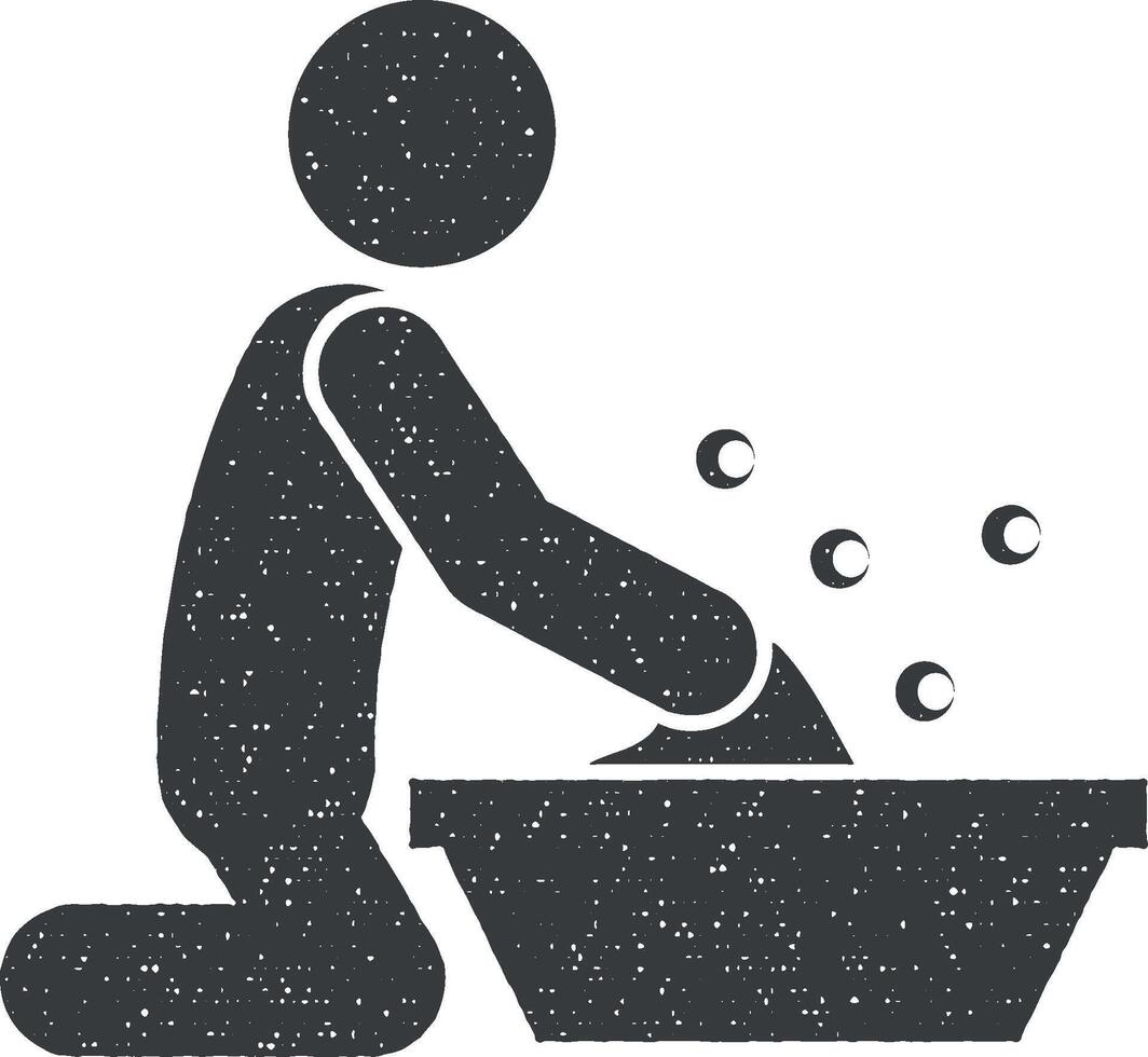 hombre Lavado ropa vector icono ilustración con sello efecto