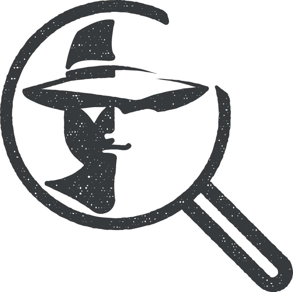 detective search black and white vector icon illustration with stamp effect