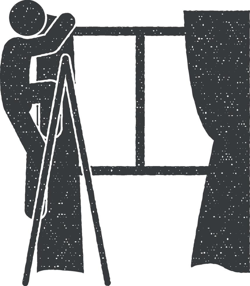 man curtain hanging vector icon illustration with stamp effect