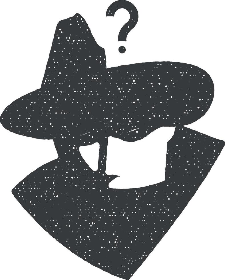 detective question black and white vector icon illustration with stamp effect