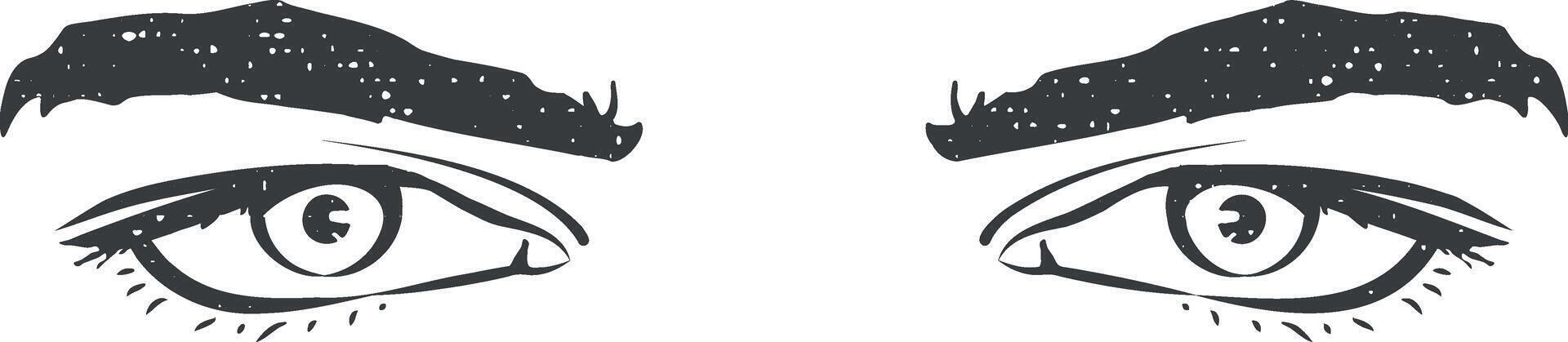 Realistic man eyes black and white vector icon illustration with stamp effect