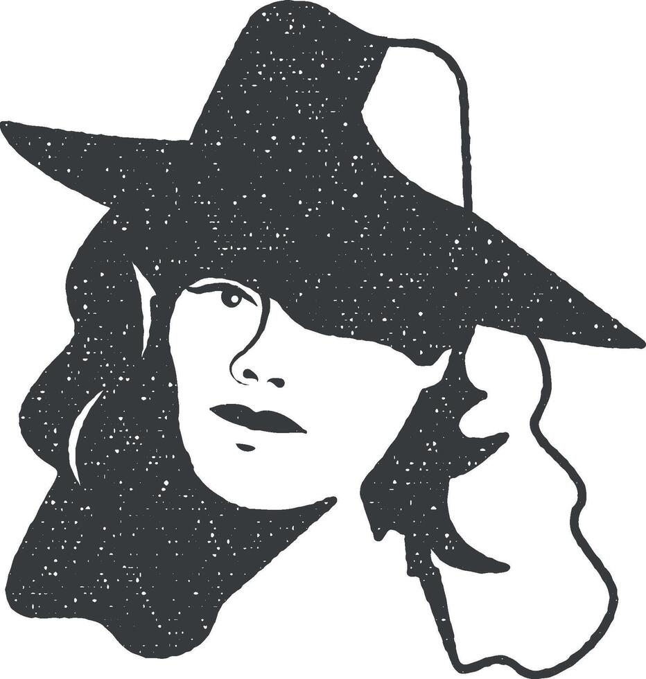 detective woman black and white vector icon illustration with stamp effect