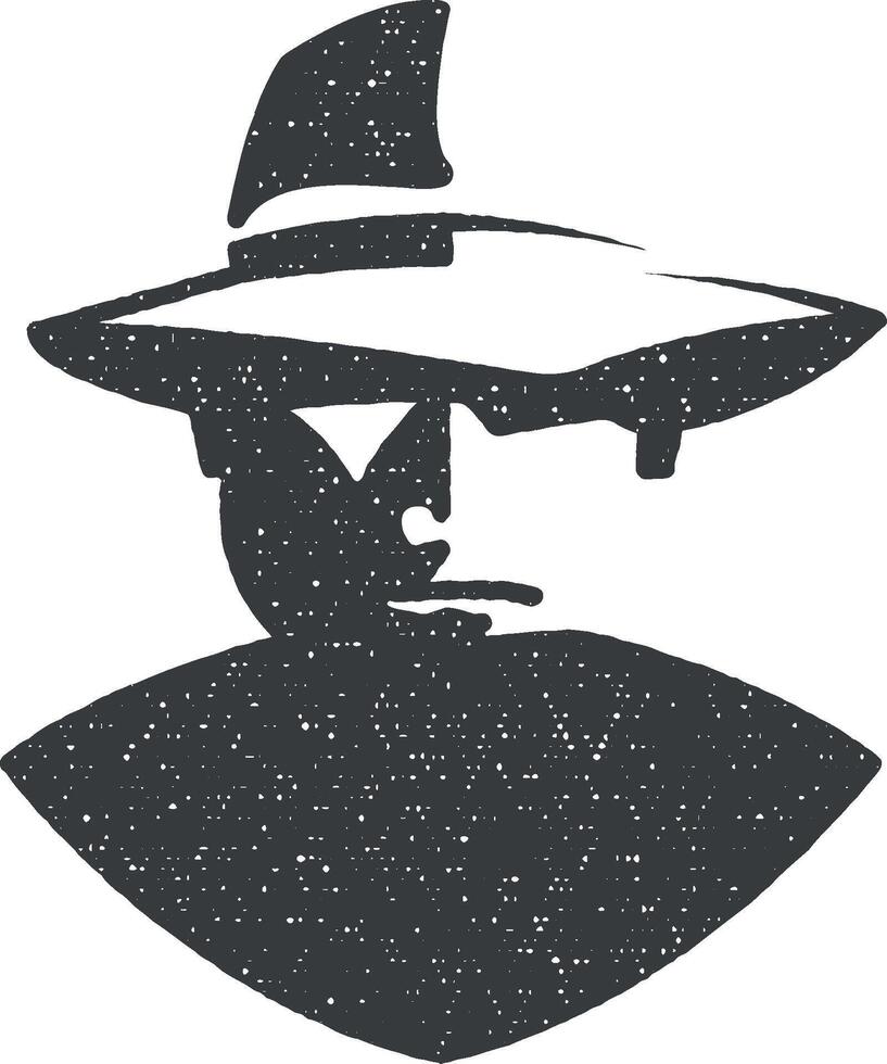 detective negro y blanco vector icono ilustración con sello efecto