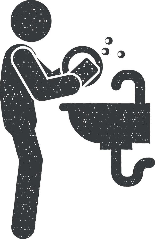 man dishwashing vector icon illustration with stamp effect