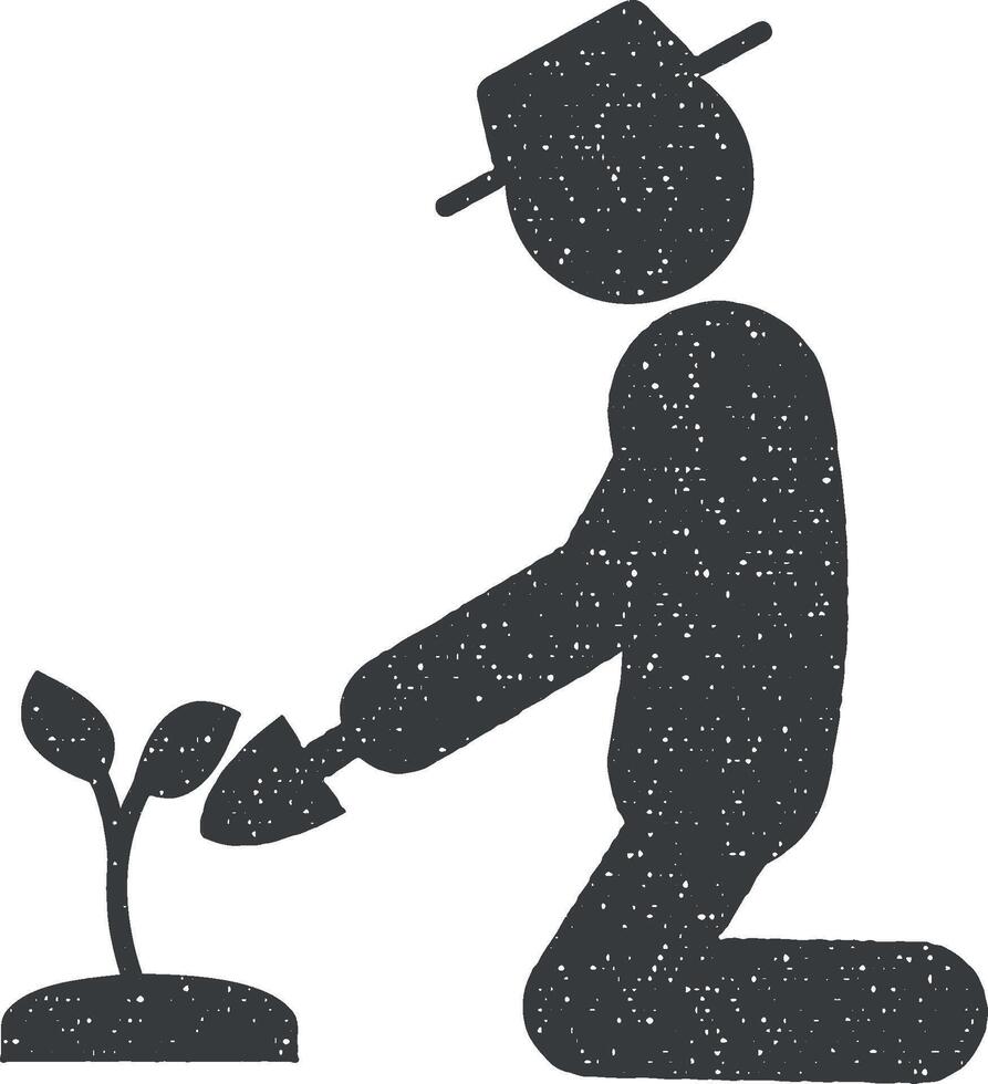 hombre planta de semillero vector icono ilustración con sello efecto