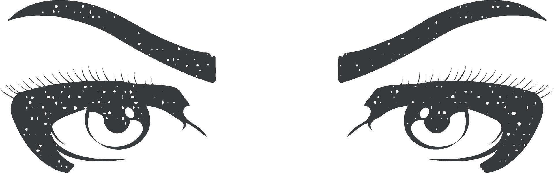 Realistic woman eyes black and white vector icon illustration with stamp effect