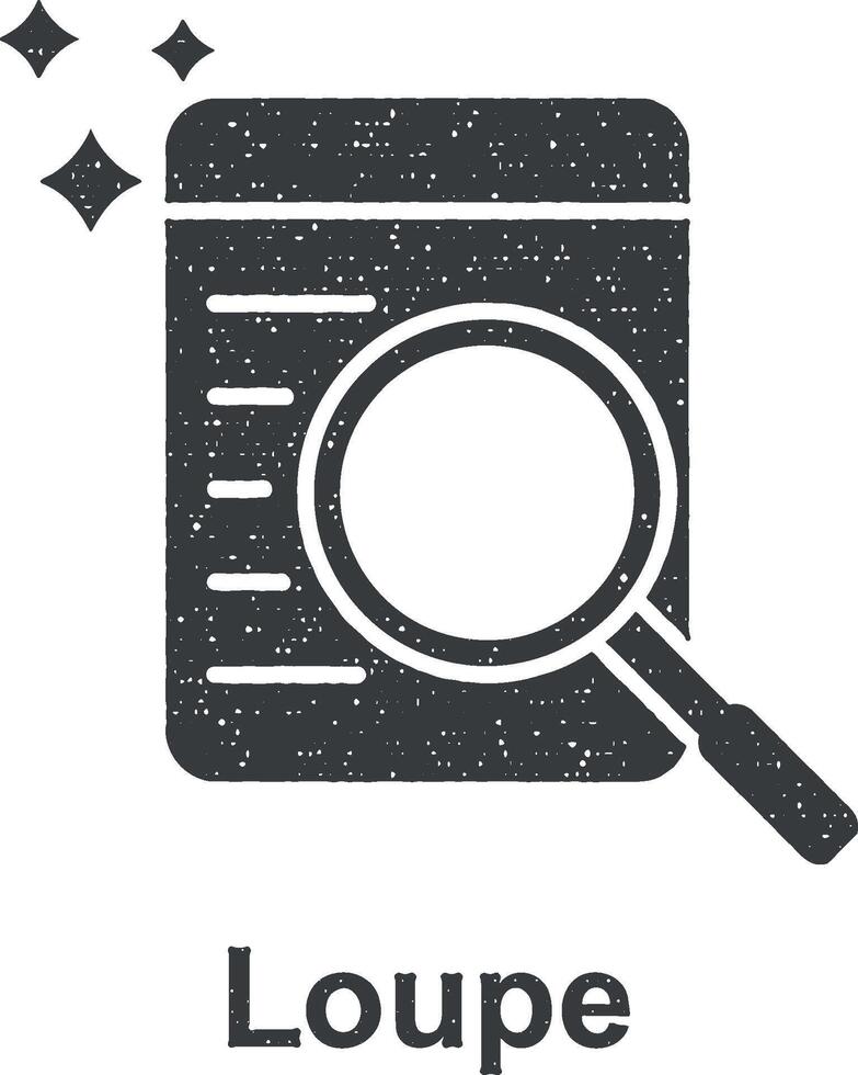 Online marketing, loupe vector icon illustration with stamp effect