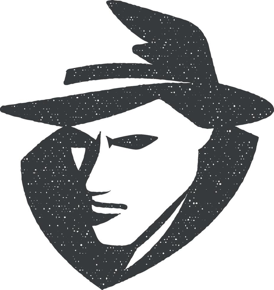 detective black and white vector icon illustration with stamp effect