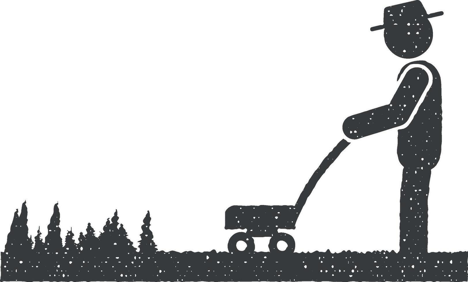 man lawn mower vector icon illustration with stamp effect