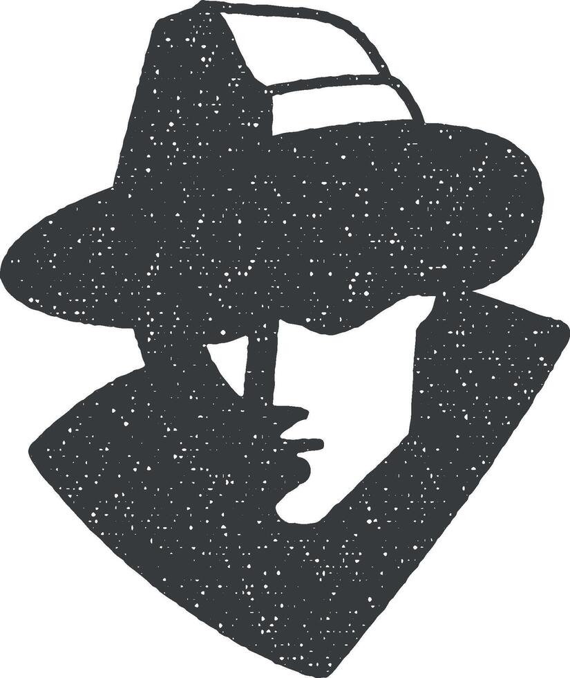 detective negro y blanco vector icono ilustración con sello efecto