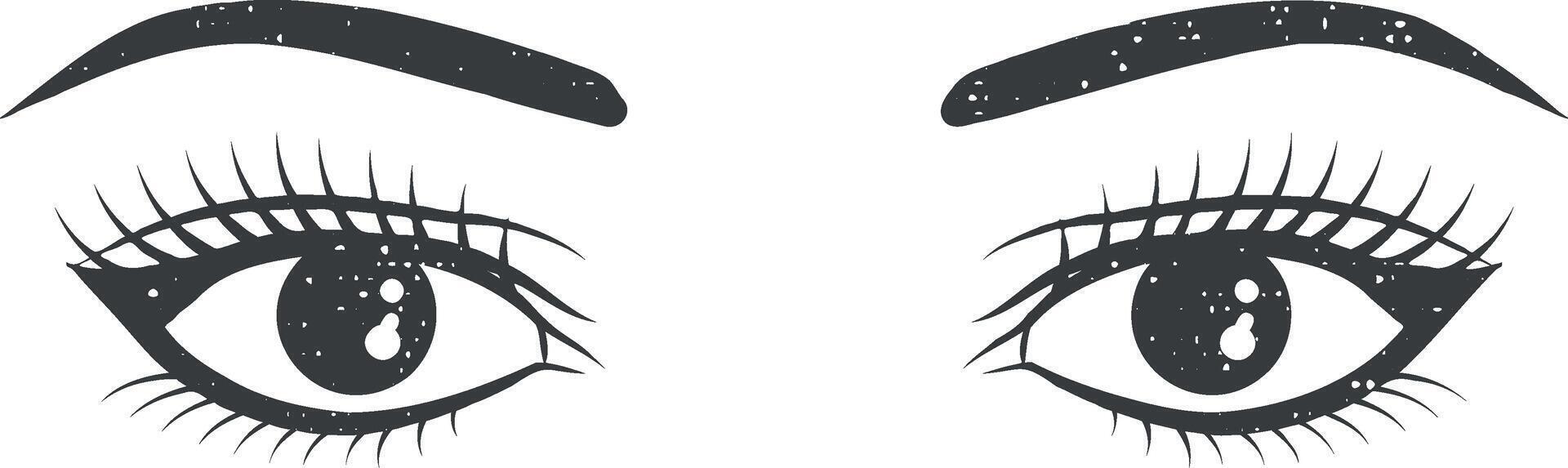 Realistic woman eyes black and white vector icon illustration with stamp effect