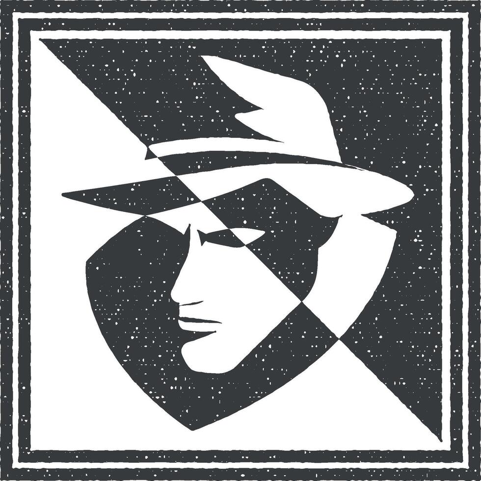 detective stamp black and white vector icon illustration with stamp effect