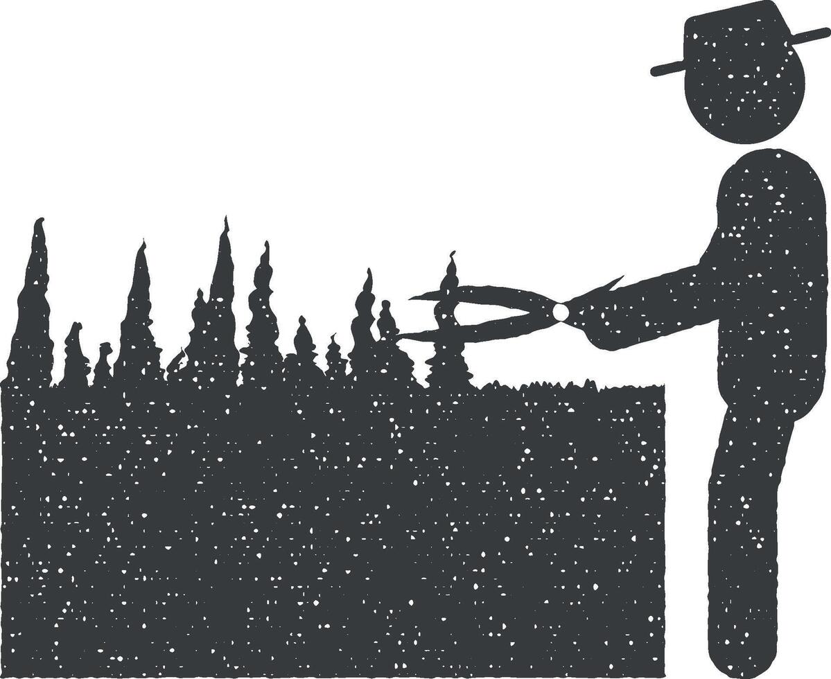 man shearing of shrubs vector icon illustration with stamp effect