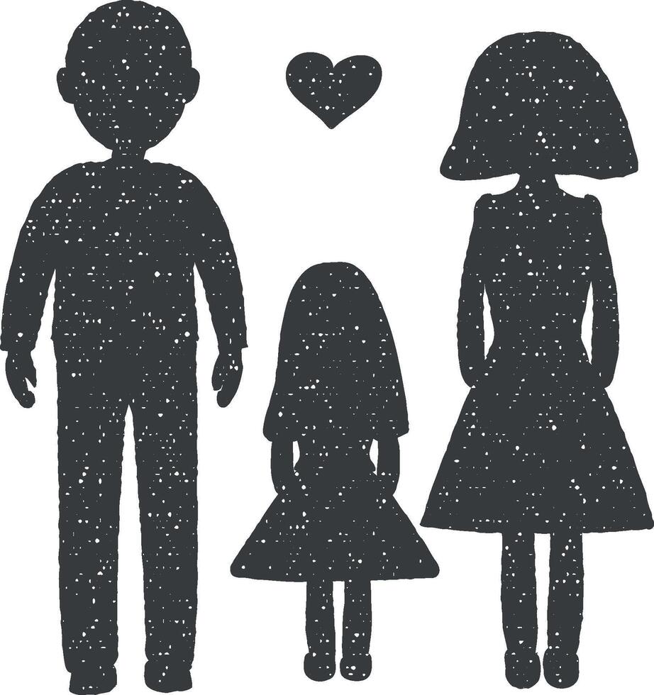 Family vector icon illustration with stamp effect