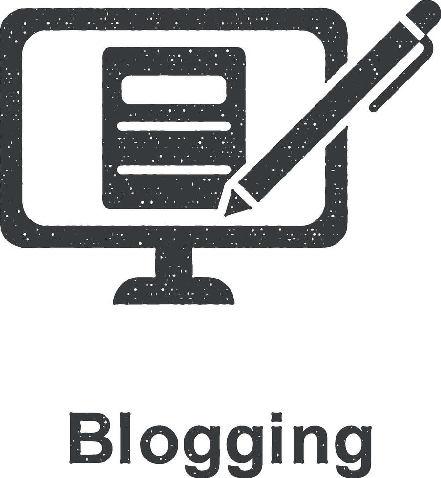 en línea marketing, blogging vector icono ilustración con sello efecto