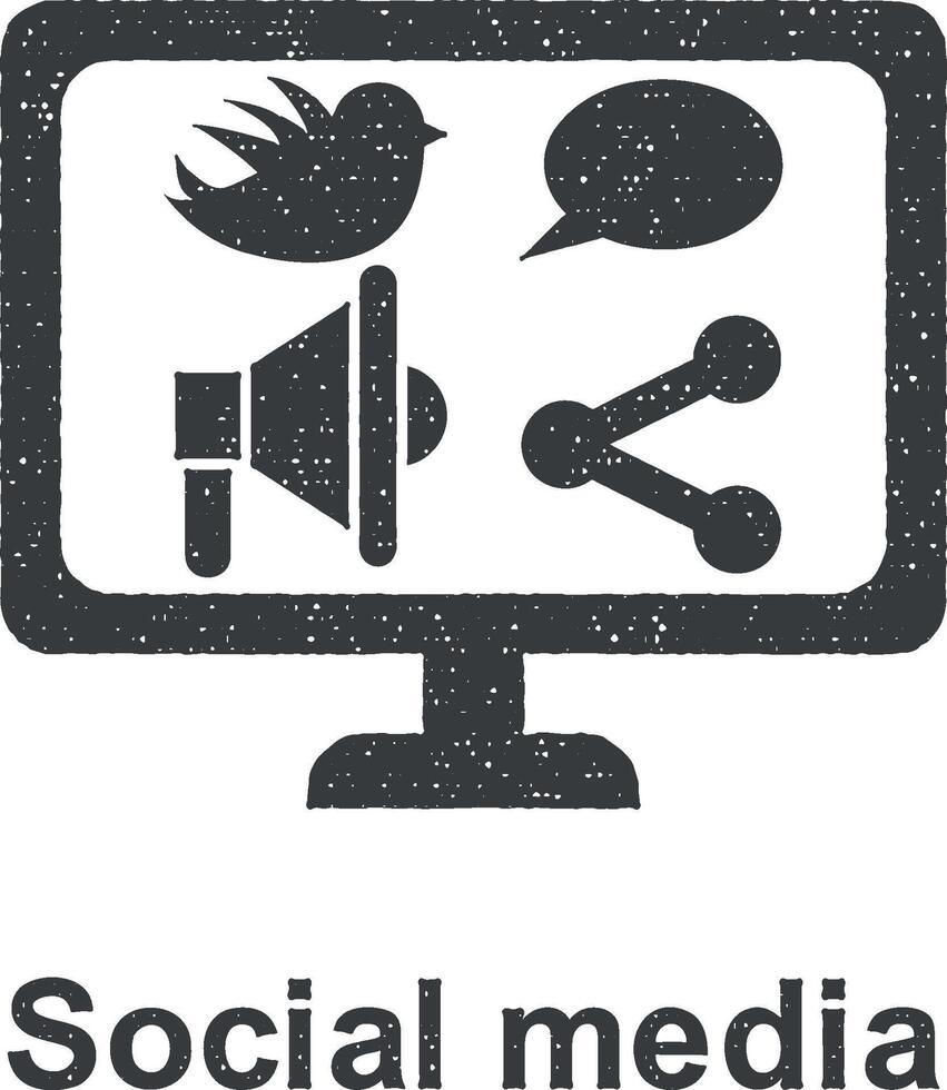 Online marketing, social media vector icon illustration with stamp effect
