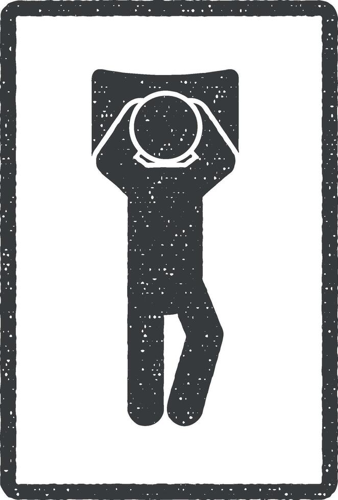 man sleep on back with hands thrown over head vector icon illustration with stamp effect