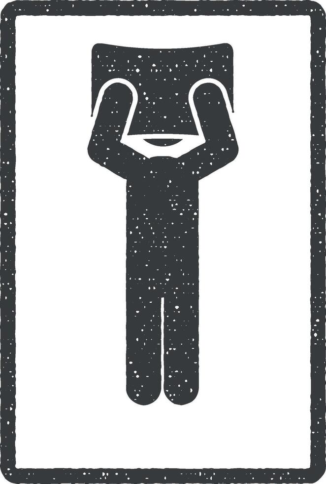 hombre dormir en espalda con almohada en cara vector icono ilustración con sello efecto