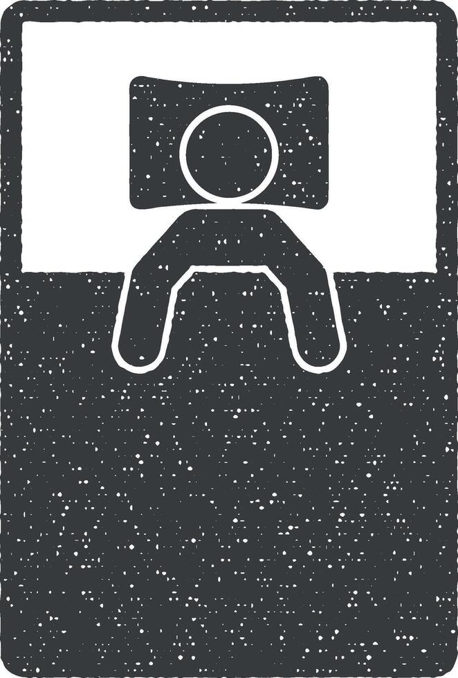 man sleep on back under blanket vector icon illustration with stamp effect