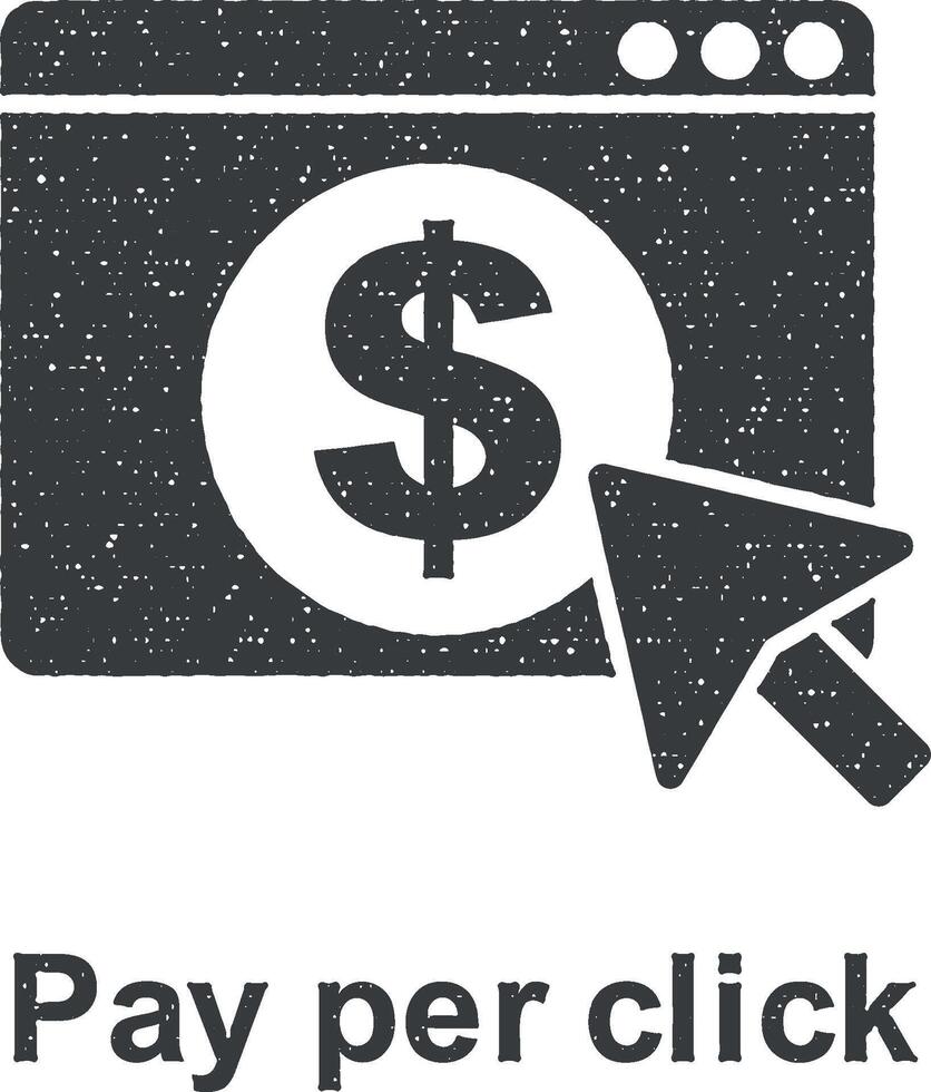 Online marketing, pay per click vector icon illustration with stamp effect