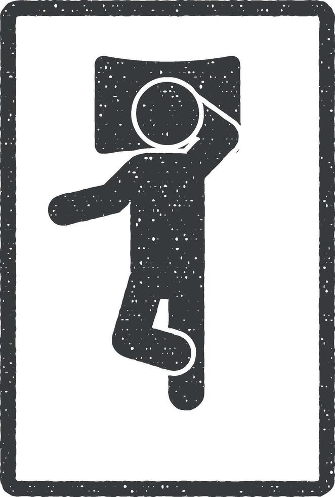 man sleep on back with arm thrown over head vector icon illustration with stamp effect