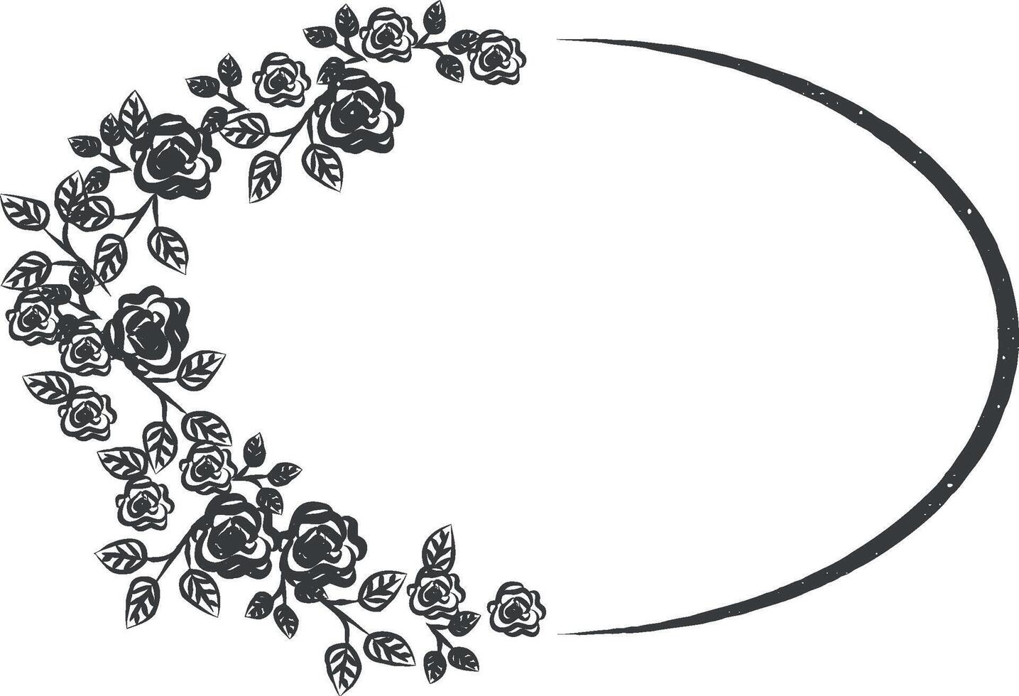 Beautiful round frame with wildflowers vector icon illustration with stamp effect