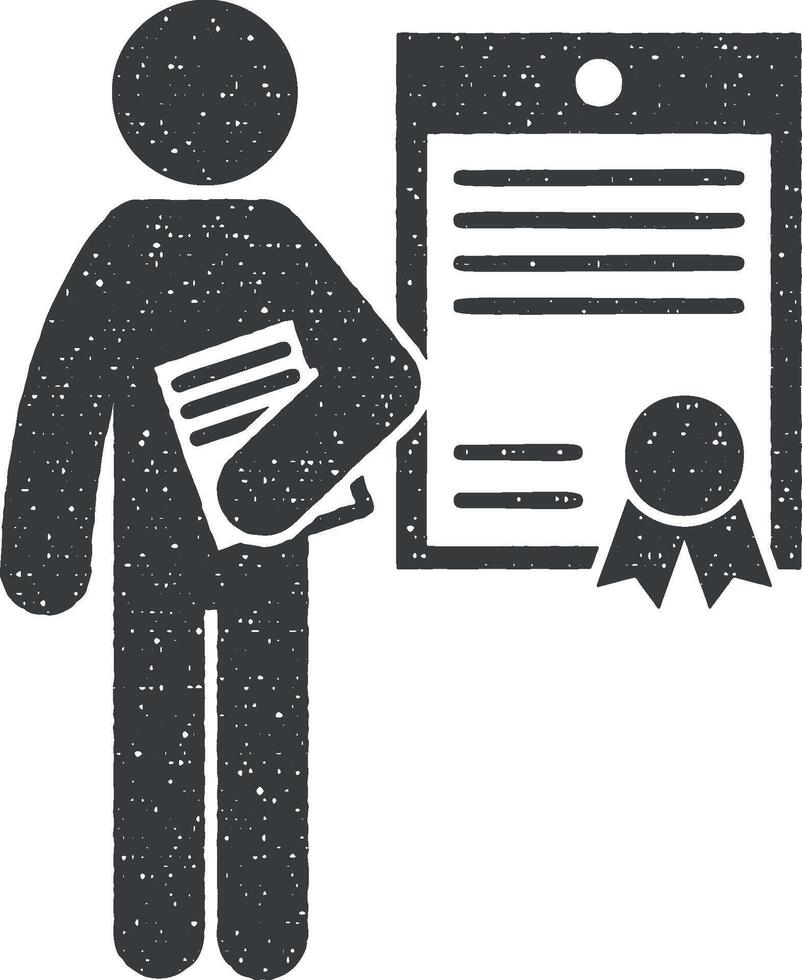 man with contract degree vector icon illustration with stamp effect