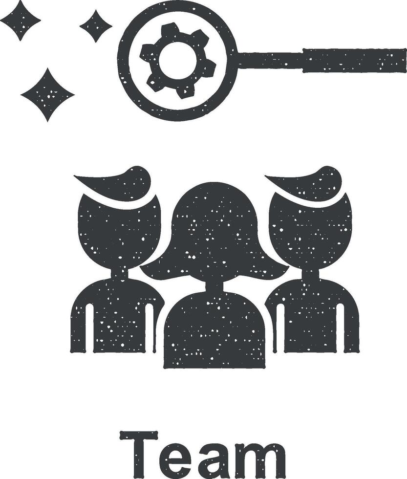 Online marketing, team vector icon illustration with stamp effect