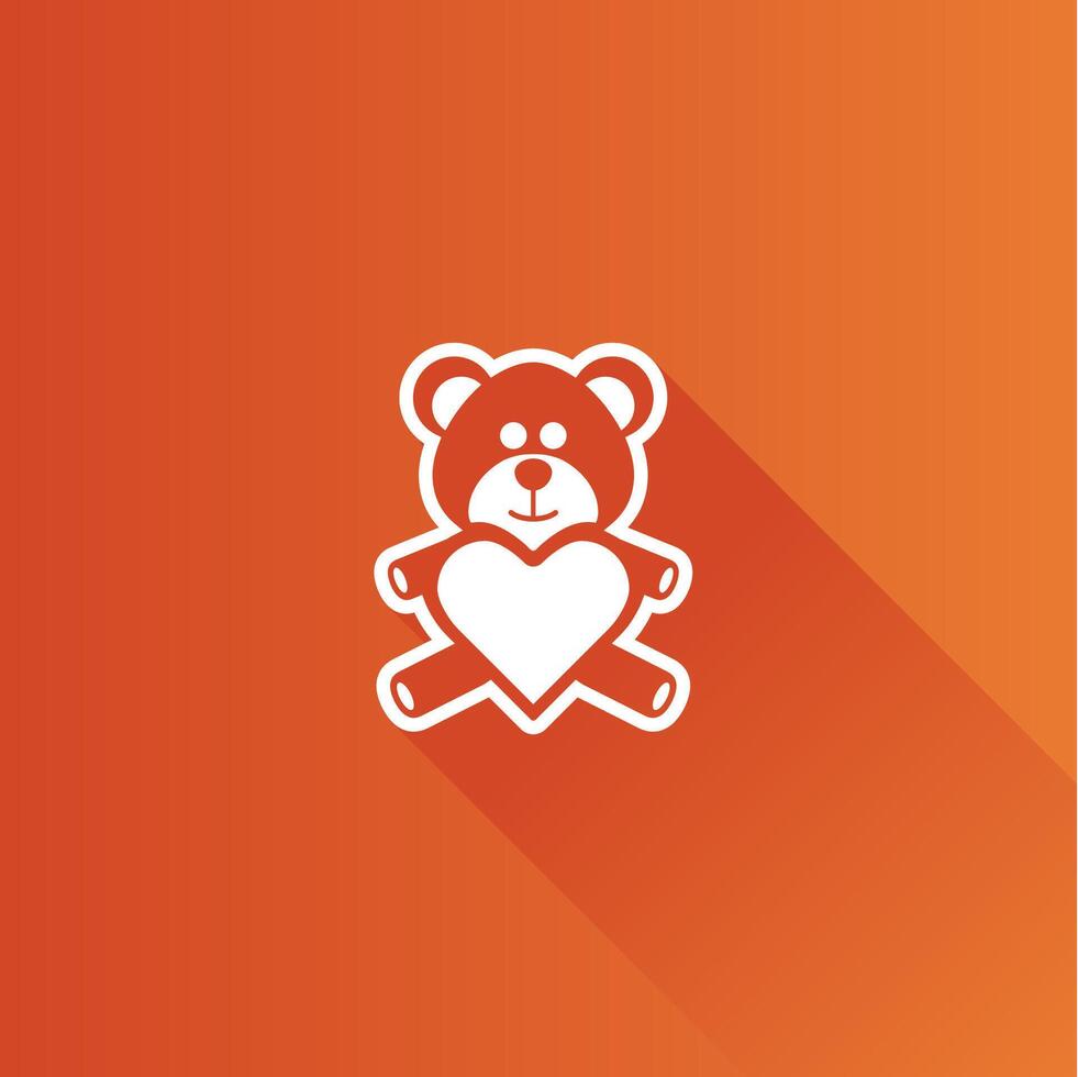 Teddy holding heart shape flat color icon long shadow vector illustration