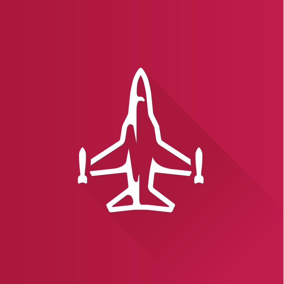 Fighter jet flat color icon long shadow vector illustration