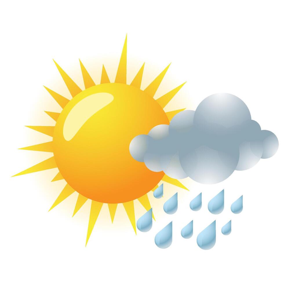 Weather overcast partly rain icon in color. forecast raining season monsoon vector