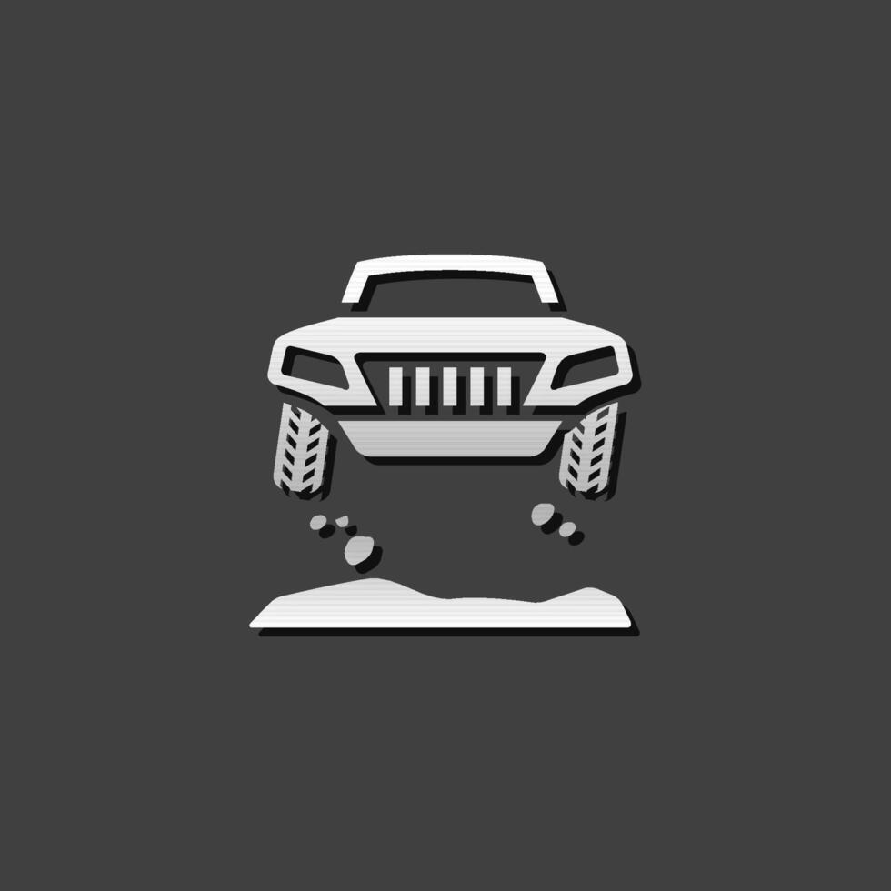 Rally car icon in metallic grey color style. Race championship competition vector