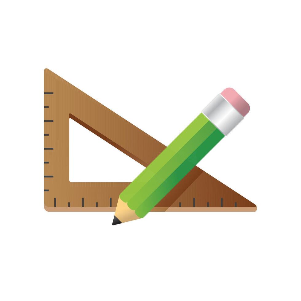 Pencil and ruler icon in color. Education equipment measure vector