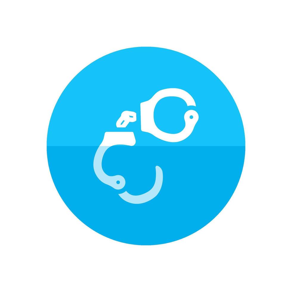 Handcuff icon in flat color circle style. Justice law equipment tool police criminal bondage vector
