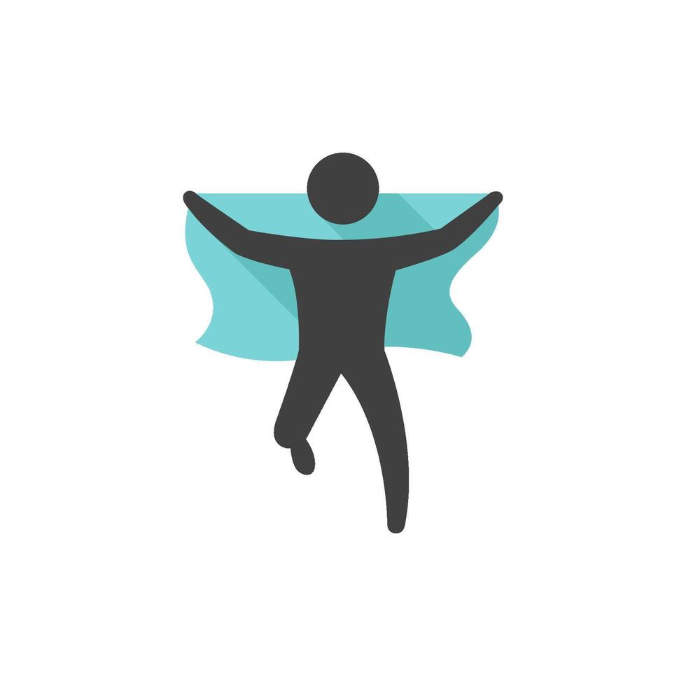 Wining sprinter icon in flat color style. Runner holding nation flag proud celebration vector