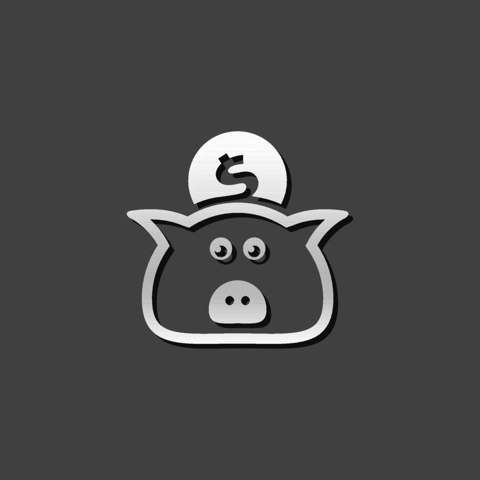 Coin piggy bank icon in metallic grey color style.Saving kids bank vector