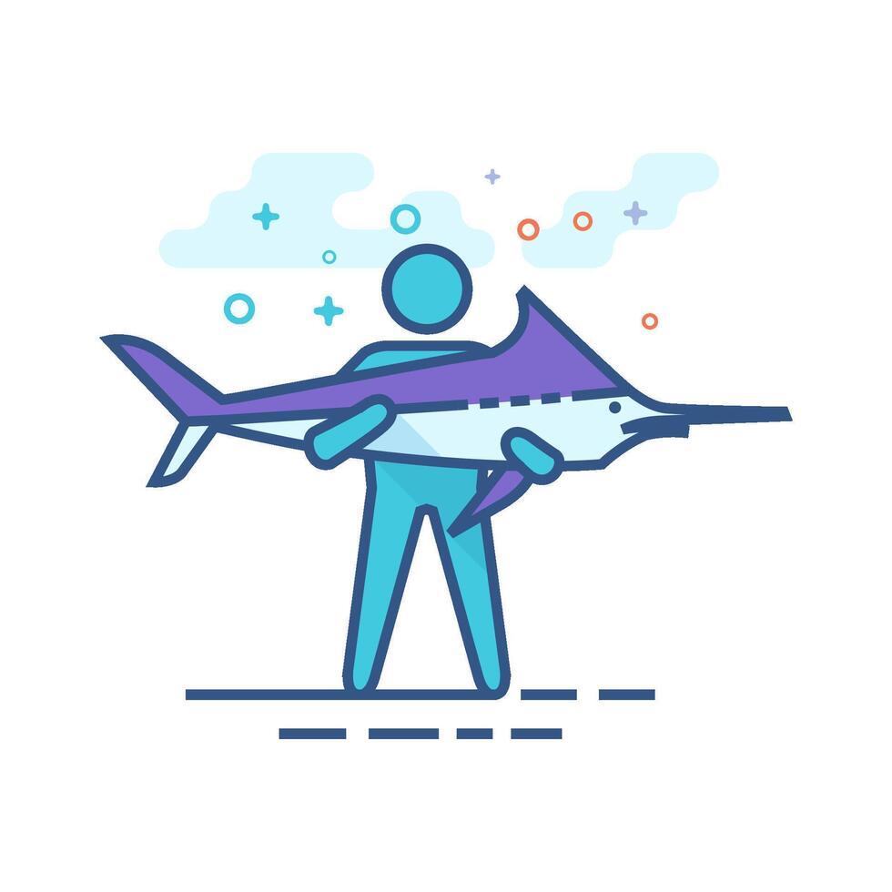 hombre participación pescado icono plano color estilo vector ilustración