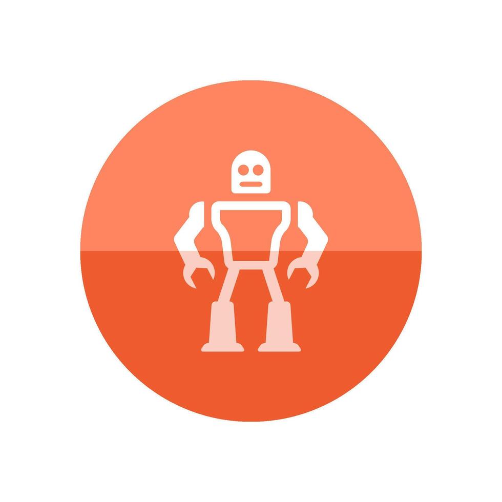 Toy robot icon in flat color circle style. Children kids playing mechanical droid game vector